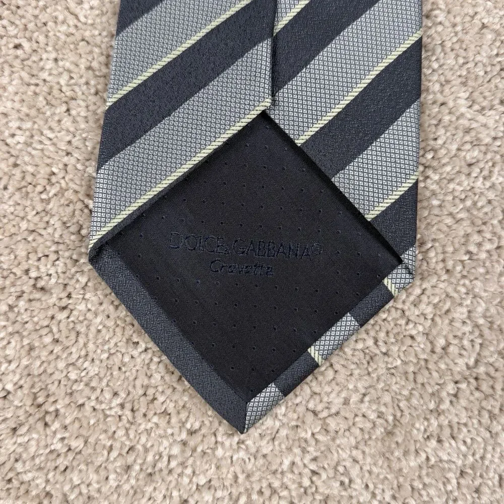 Dolce & Gabbana Cravatte Striped 100% Silk Vintage Men's Tie Blue Luxury Italy